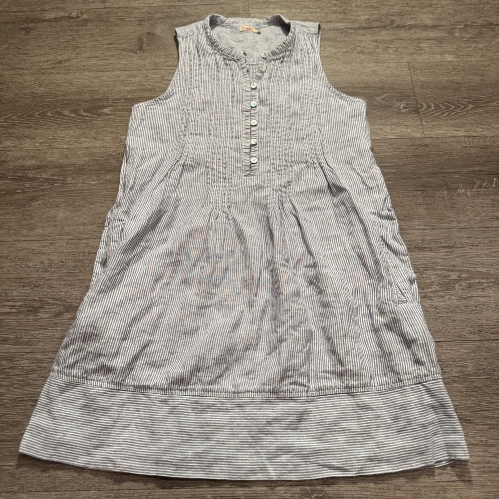 Faherty Dress Women S Blue Stripe Linen Coastal Boho Pintuck Isha Vacation Beach
